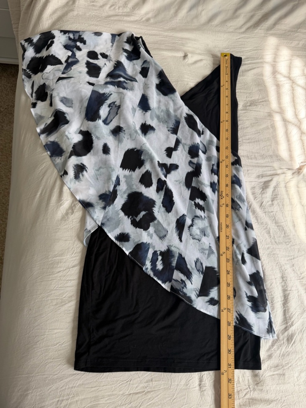 bebe Black One-Shoulder Dress with Gray Abstract Print Overlay XXS - Picture 6 of 8